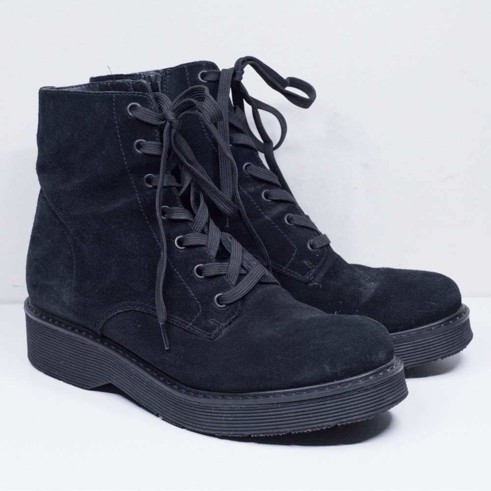 VINCE Monastir Water Repellent Suede Platform Combat Boots Goth Grunge Black 8.5